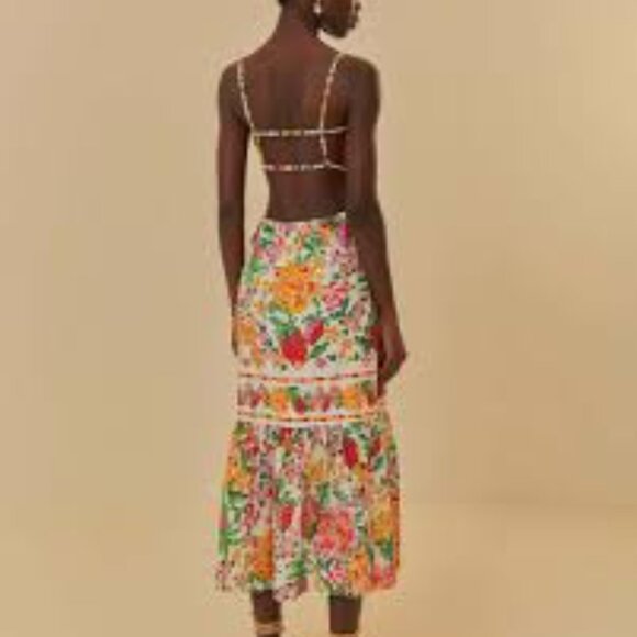 NWOT- Farm Rio Floral Sketch cotton midi dress - Picture 4 of 6